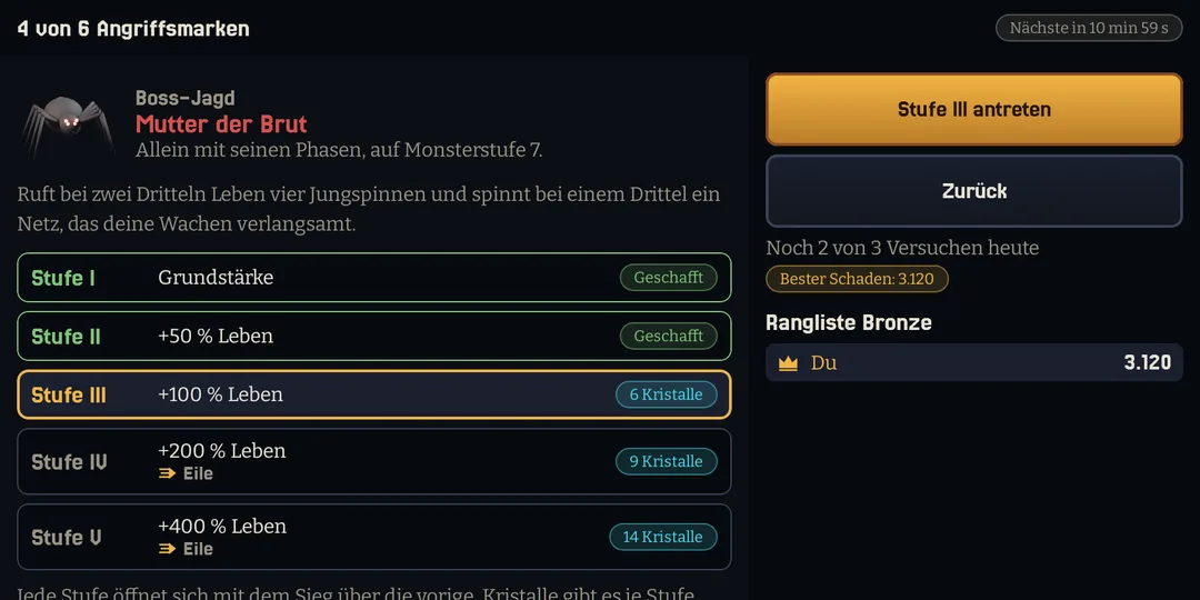 Bildschirmfoto aus der App: Boss-Jagd