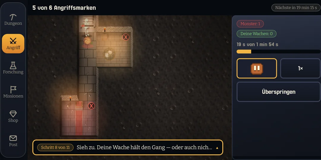 Bildschirmfoto aus der App: Der Kampf