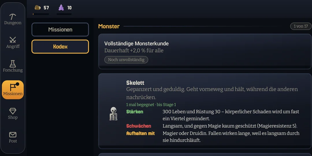 Bildschirmfoto aus der App: Der Kodex