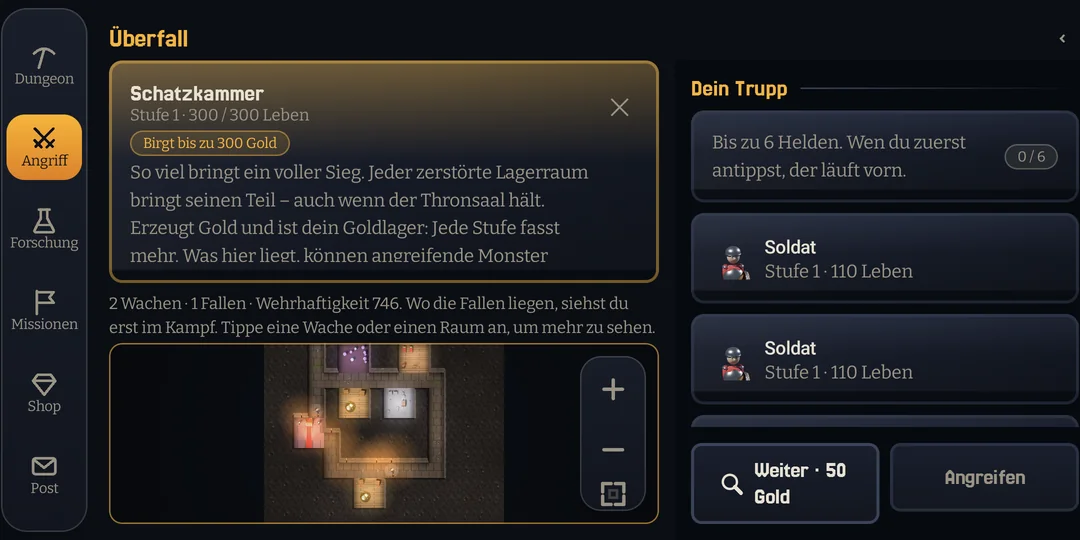 Bildschirmfoto aus der App: Vor dem Angriff
